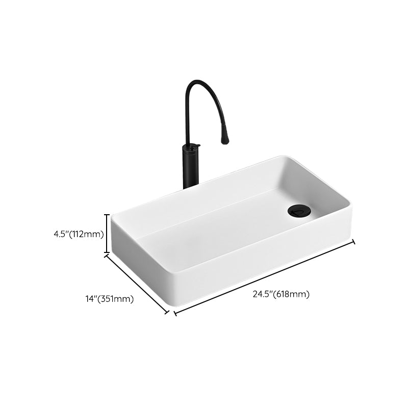 Contemporary Bathroom Sink Porcelain Rectangular Vessel with Pop-Up Drain