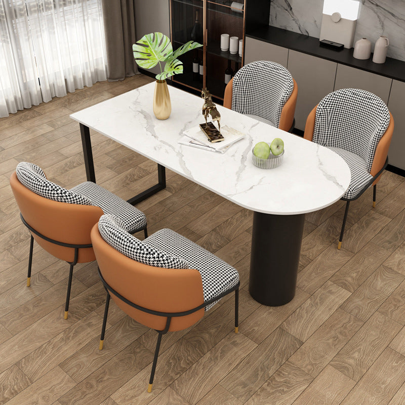 Contemporary Sintered Stone Dining Table Metal Dining Table with Double Pedestal Base