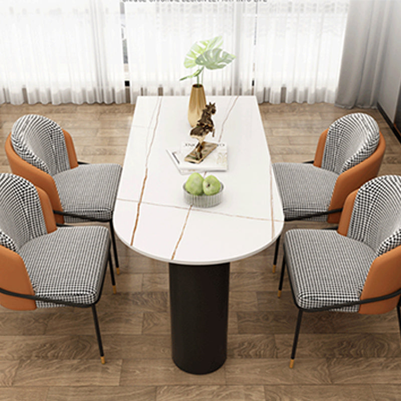Contemporary Sintered Stone Dining Table Metal Dining Table with Double Pedestal Base