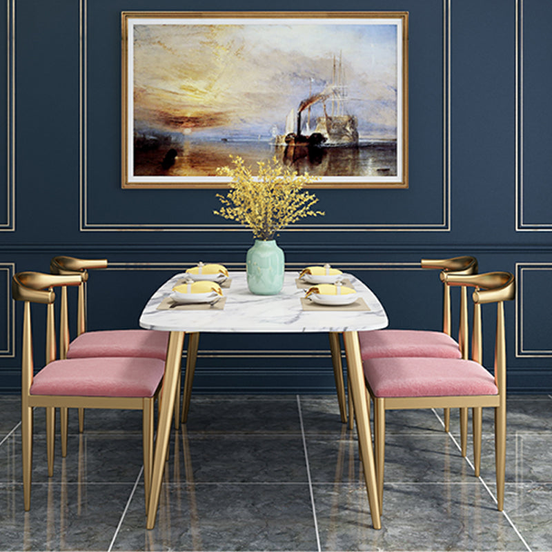 Glam 4 Legs Dining Table Stone Top Table with Metal Base for Dining Room