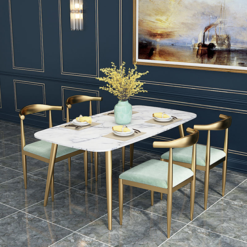 Glam 4 Legs Dining Table Stone Top Table with Metal Base for Dining Room