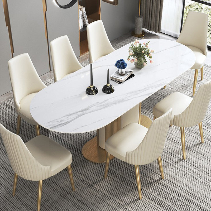 Metal Pedestal Base Dining Table Glam Stone Table for Dining Room