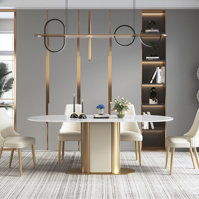 Metal Pedestal Base Dining Table Glam Stone Table for Dining Room