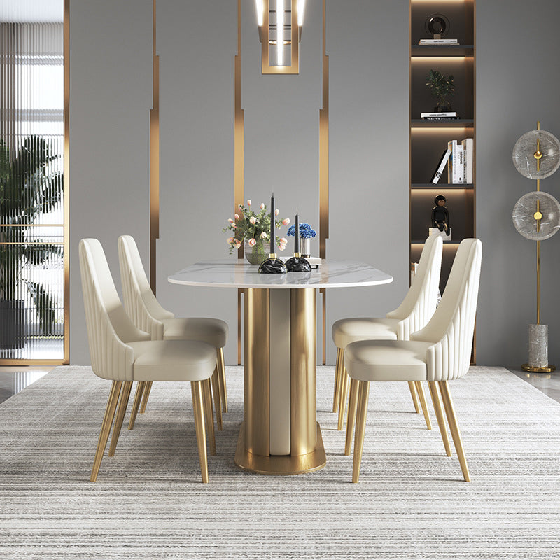 Metal Pedestal Base Dining Table Glam Stone Table for Dining Room