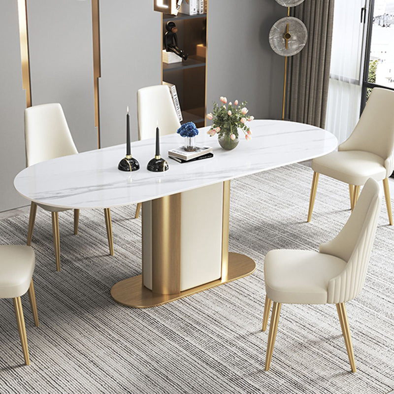 Metal Pedestal Base Dining Table Glam Stone Table for Dining Room