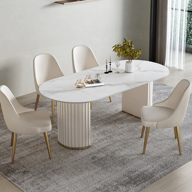 White Double Base Dining Table Modern Stone Table for Kitchen