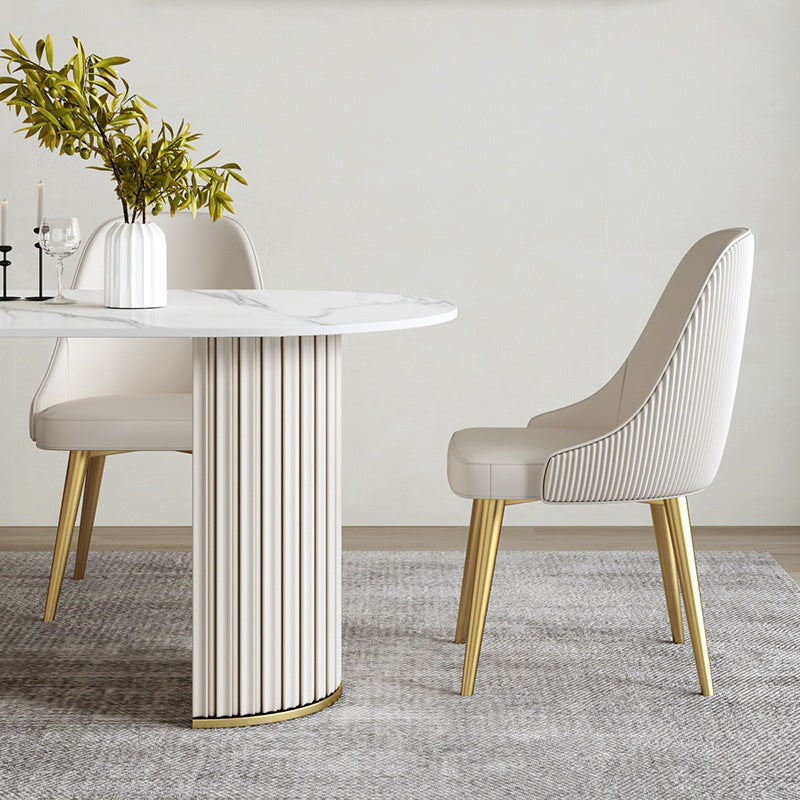 White Double Base Dining Table Modern Stone Table for Kitchen