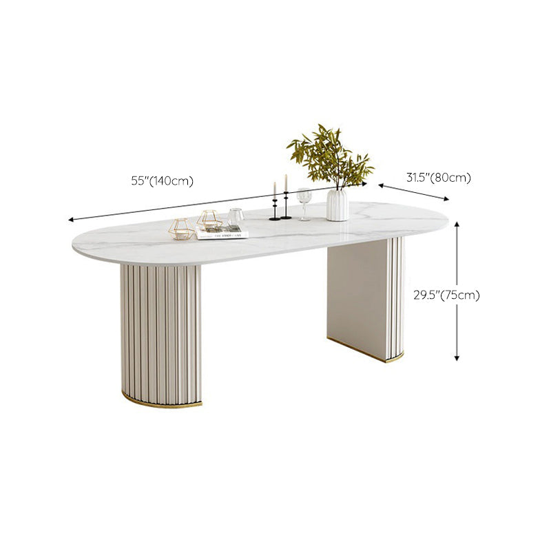 White Double Base Dining Table Modern Stone Table for Kitchen