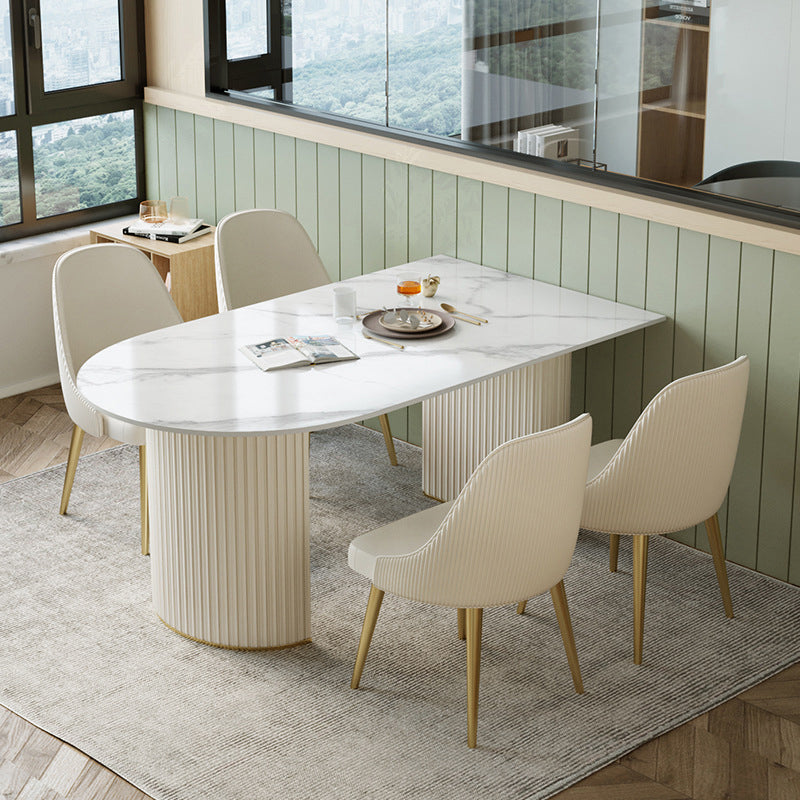 Glam Double Pedestal Dining Table Stone Table for Dining Room