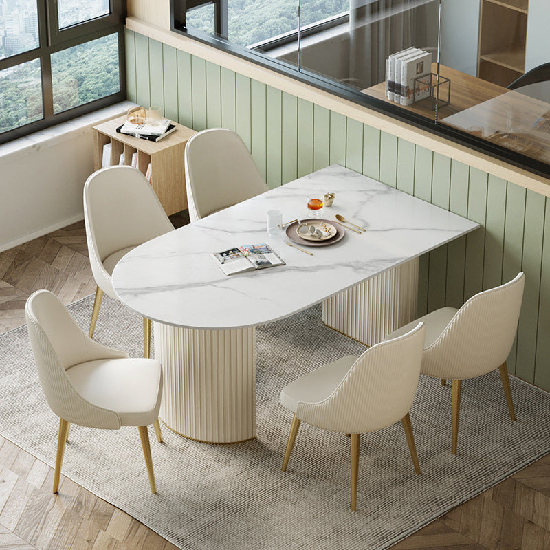 Glam Double Pedestal Dining Table Stone Table for Dining Room