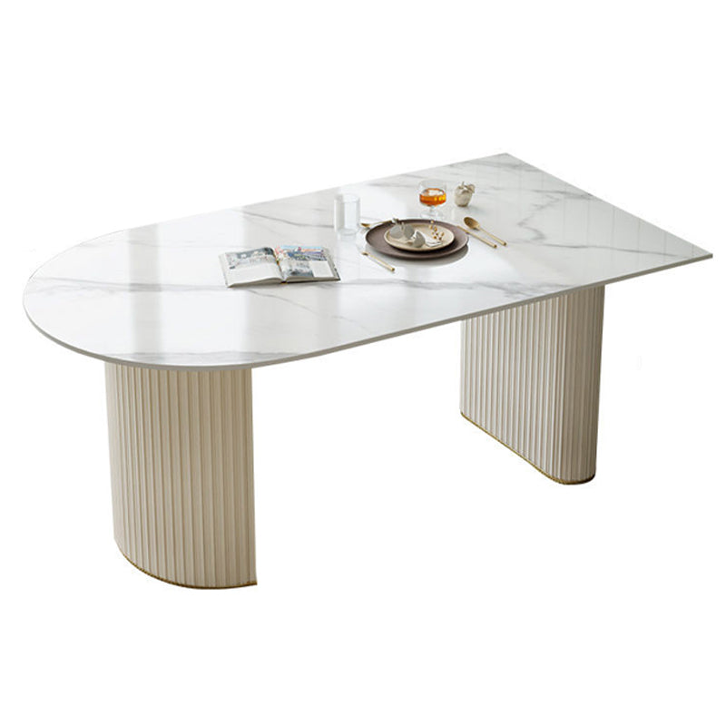 Glam Double Pedestal Dining Table Stone Table for Dining Room