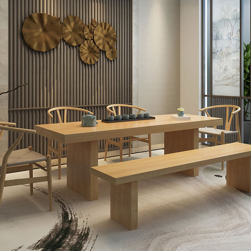 Glam Style Wooden Dining Table Rectangle Table with Wooden Legs for Home Use