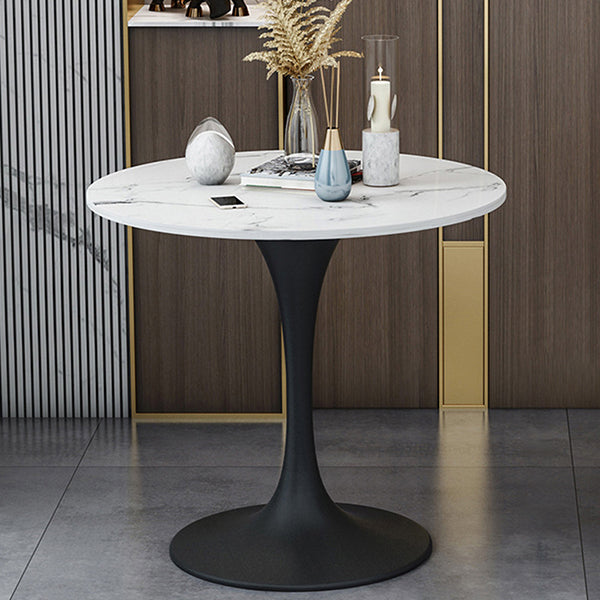 Round Black Base Dining Table Modern Stone Table for Kitchen