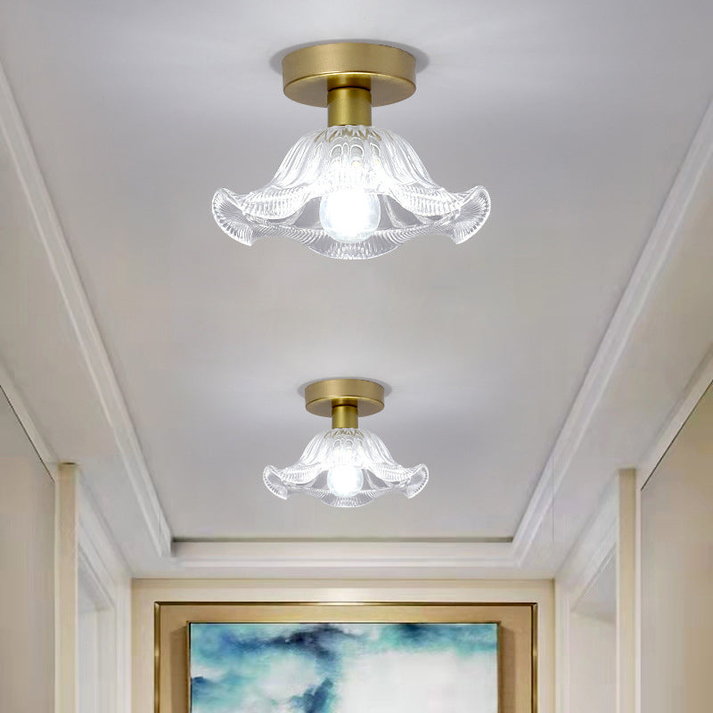 Contemporary Ceiling Lamp Flower-shaped Glass Shade Flush Mount Light Fixture