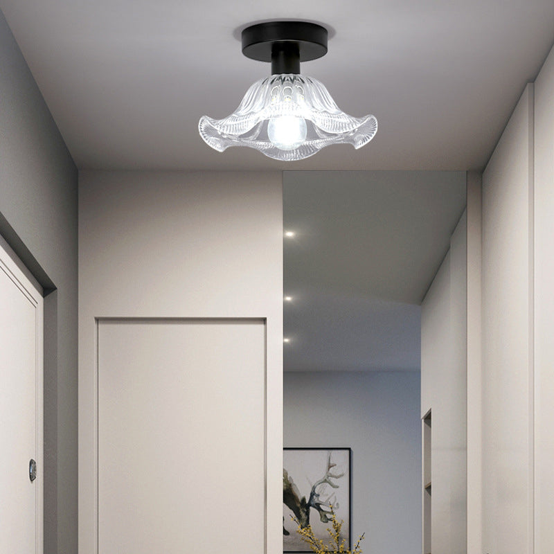 Contemporary Ceiling Lamp Flower-shaped Glass Shade Flush Mount Light Fixture