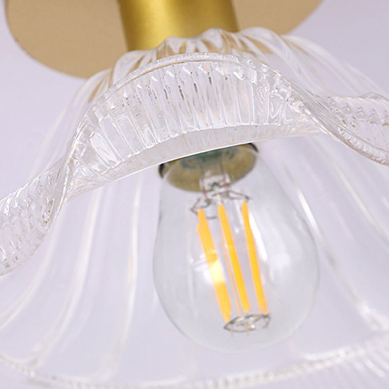 Contemporary Ceiling Lamp Flower-shaped Glass Shade Flush Mount Light Fixture
