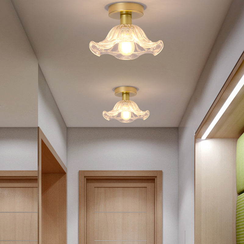 Contemporary Ceiling Lamp Flower-shaped Glass Shade Flush Mount Light Fixture