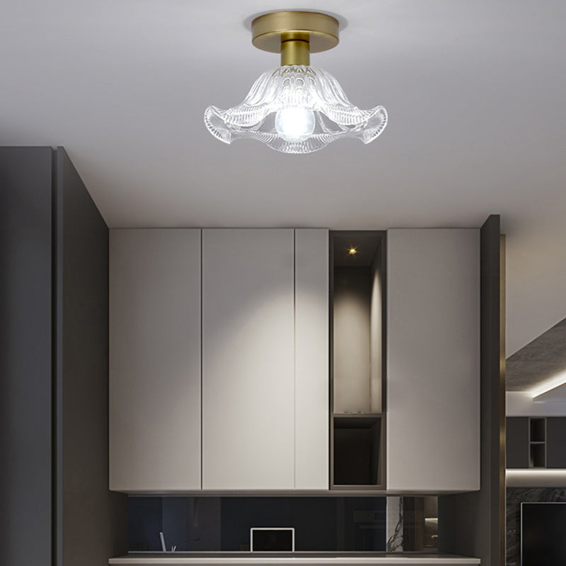 Contemporary Ceiling Lamp Flower-shaped Glass Shade Flush Mount Light Fixture