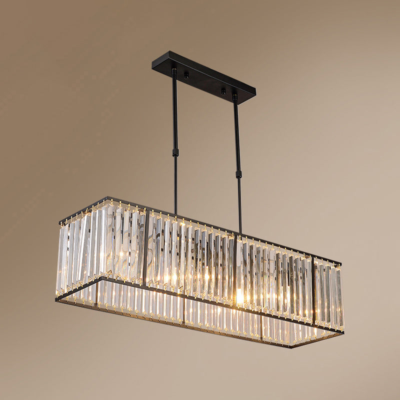 Contemporary Hanging Light Rectangular Island Lighting with Crystal for Dining Room