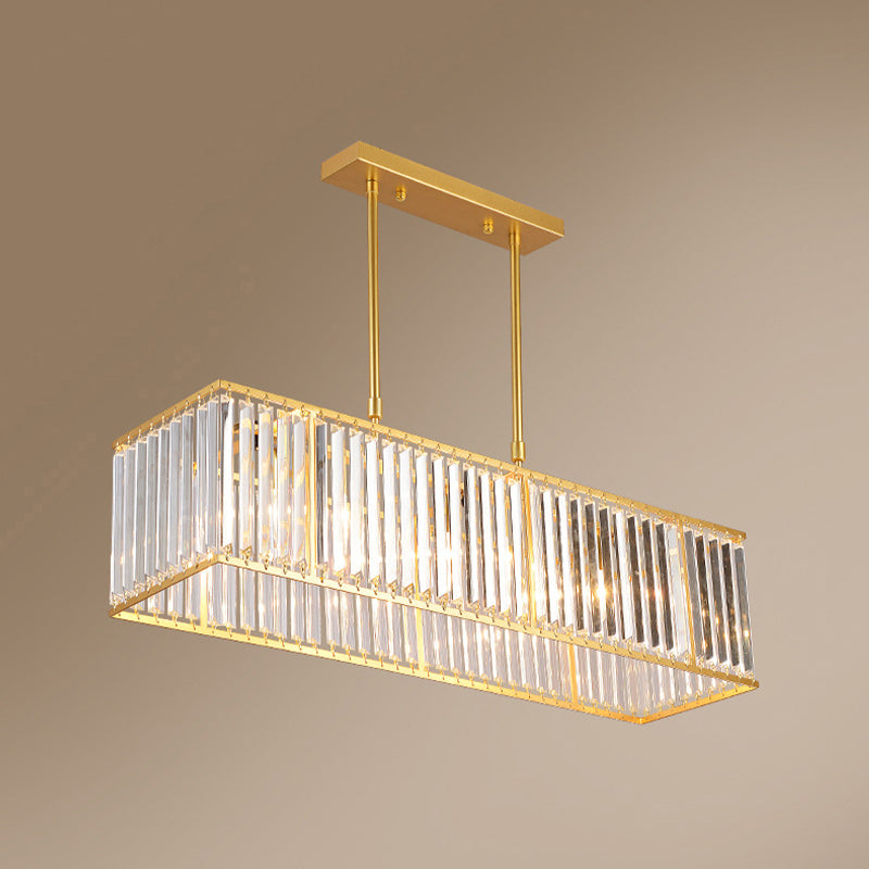 Contemporary Hanging Light Rectangular Island Lighting with Crystal for Dining Room