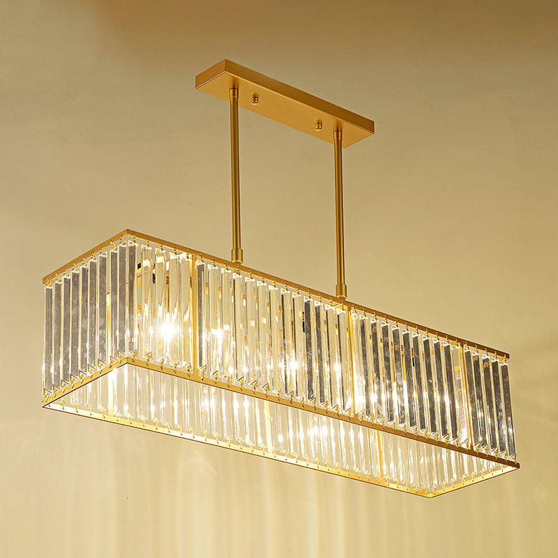 Contemporary Hanging Light Rectangular Island Lighting with Crystal for Dining Room
