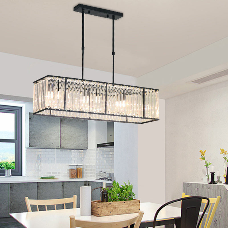 Contemporary Hanging Light Rectangular Island Lighting with Crystal for Dining Room