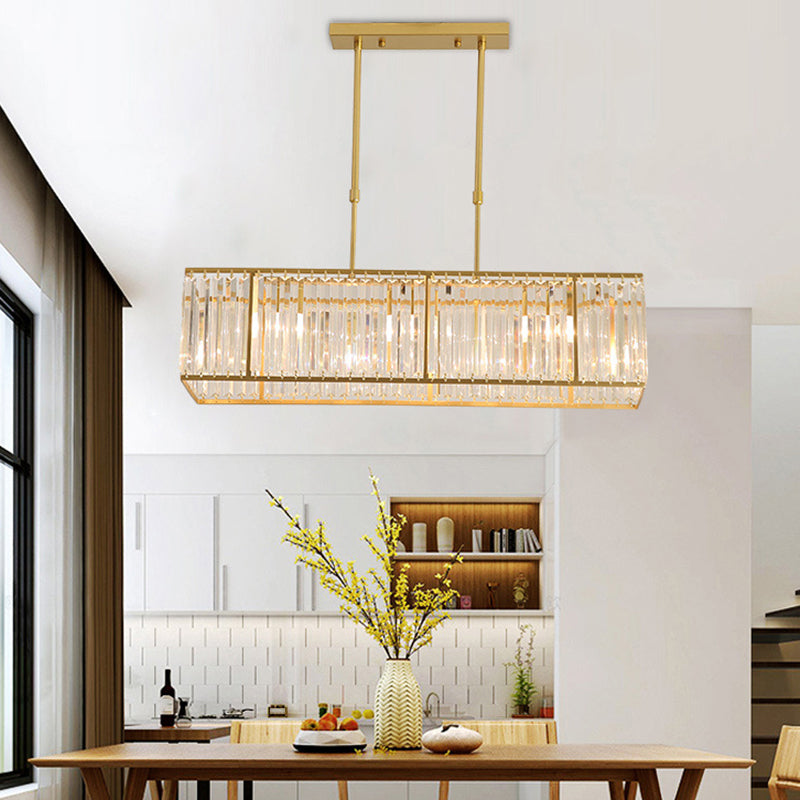 Contemporary Hanging Light Rectangular Island Lighting with Crystal for Dining Room