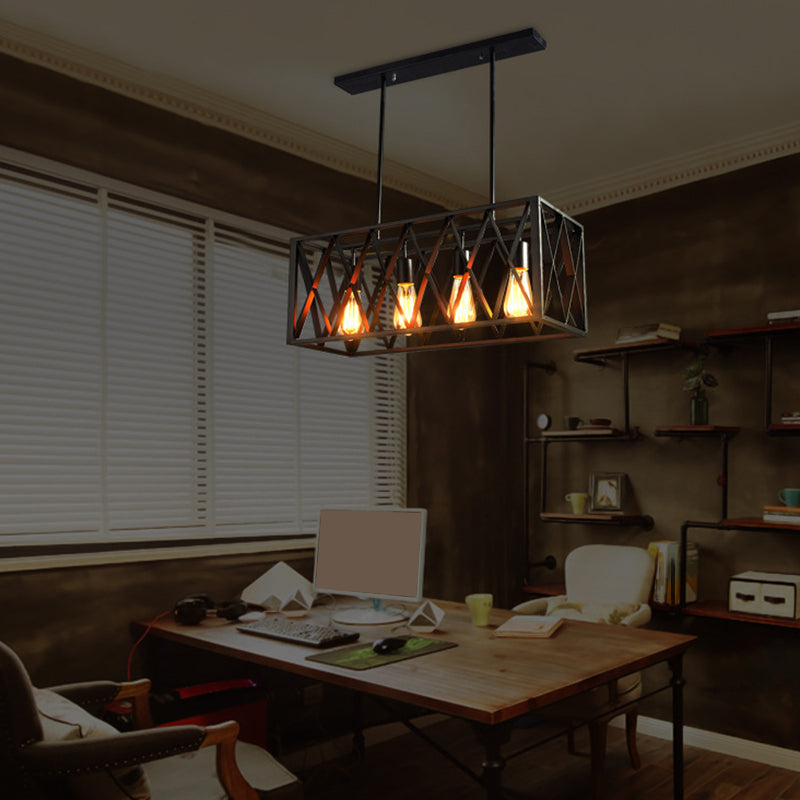 4 / 6 - Light Dark Black Kitchen Island Fixture Industrial Iron Rectangle Ceiling Pendant