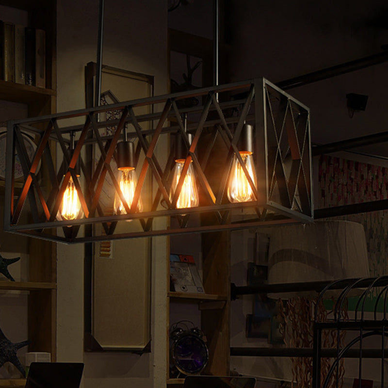 4 / 6 - Light Dark Black Kitchen Island Fixture Industrial Iron Rectangle Ceiling Pendant