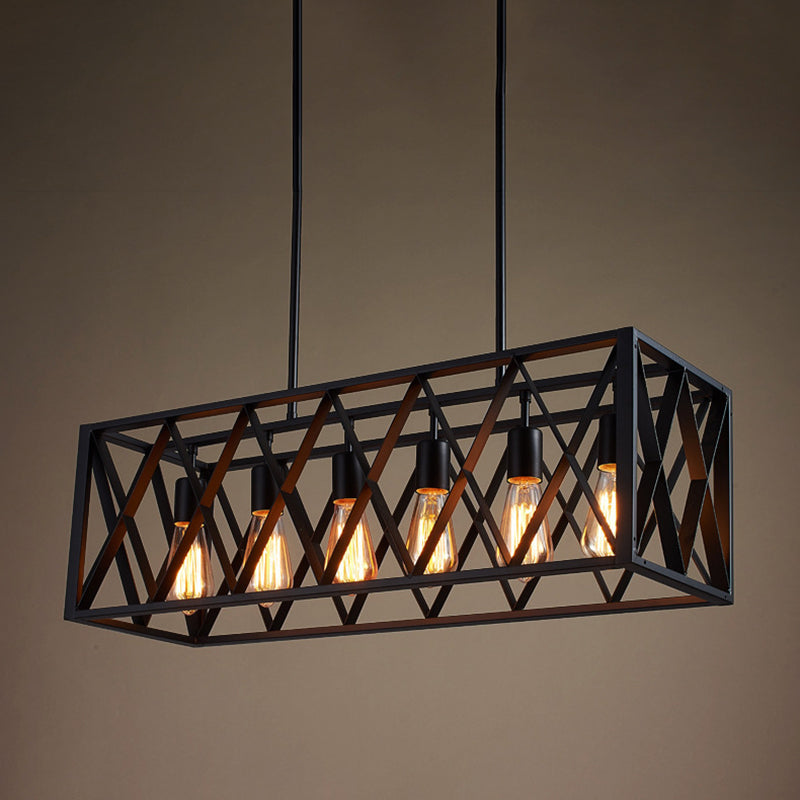 4 / 6 - Light Dark Black Kitchen Island Fixture Industrial Iron Rectangle Ceiling Pendant