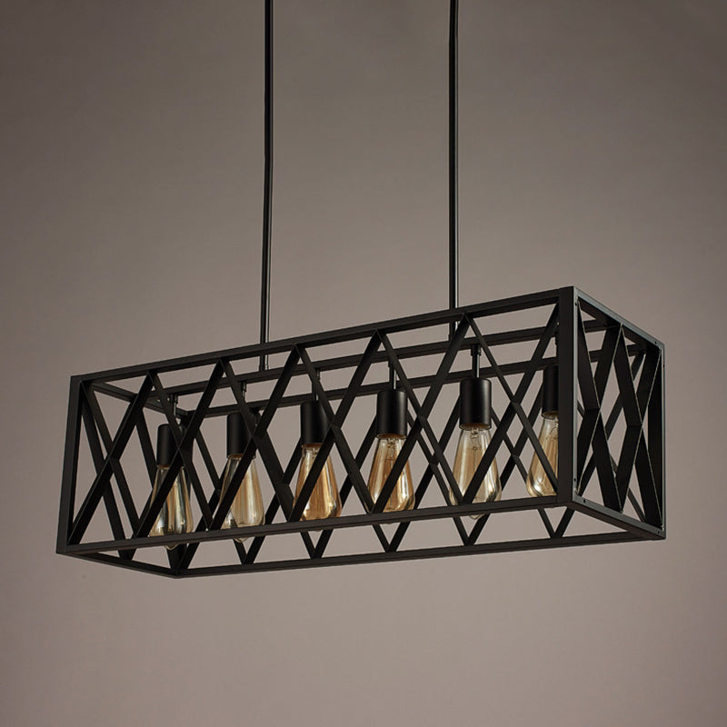 4 / 6 - Light Dark Black Kitchen Island Fixture Industrial Iron Rectangle Ceiling Pendant