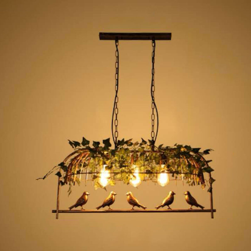 Multi - Light Iron Kitchen Island Pendant in Black / Antique Brass Ceiling Lighting