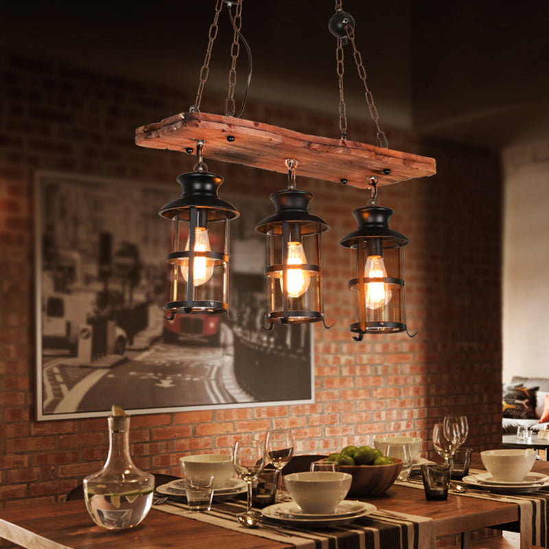 Industrial 3 - Light Ceiling Pendant Light Wood and Iron Kitchen Island Fixture in Black