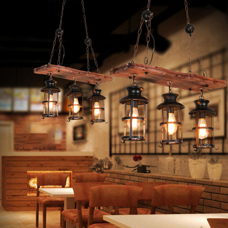 Industrial 3 - Light Ceiling Pendant Light Wood and Iron Kitchen Island Fixture in Black