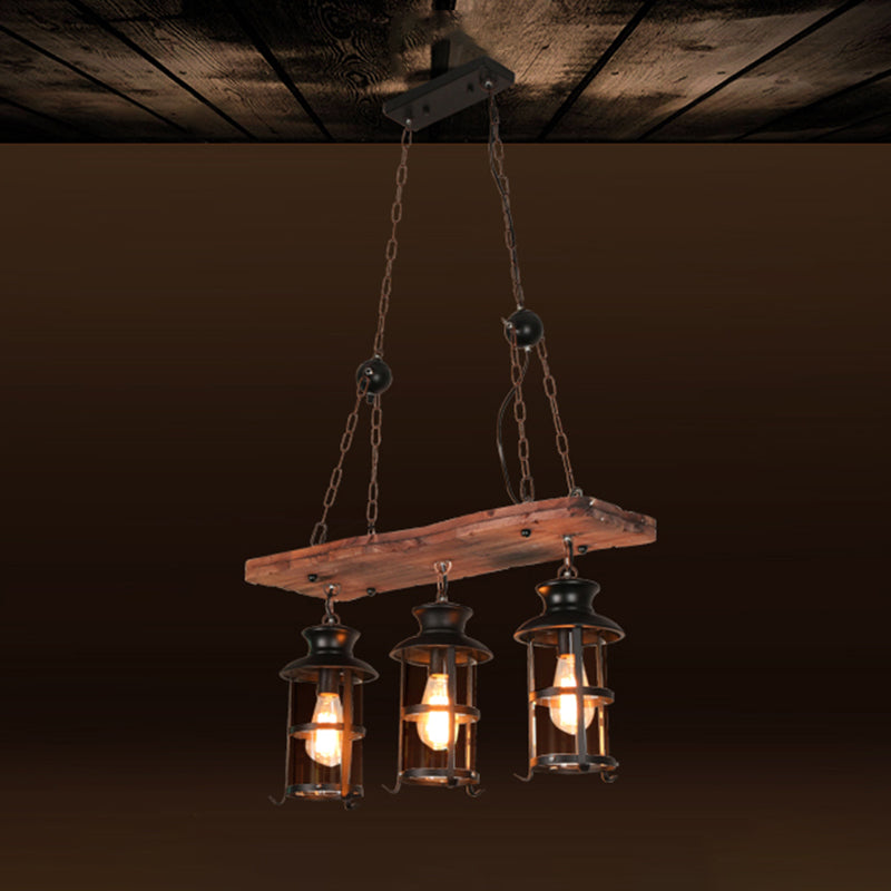 Industrial 3 - Light Ceiling Pendant Light Wood and Iron Kitchen Island Fixture in Black