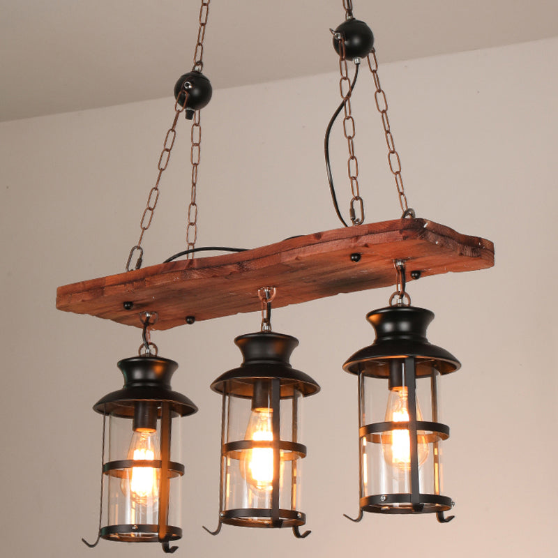 Industrial 3 - Light Ceiling Pendant Light Wood and Iron Kitchen Island Fixture in Black