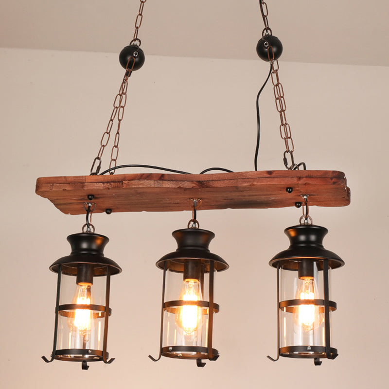 Industrial 3 - Light Ceiling Pendant Light Wood and Iron Kitchen Island Fixture in Black