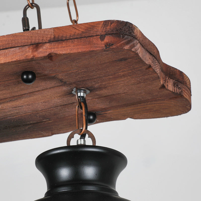Industrial 3 - Light Ceiling Pendant Light Wood and Iron Kitchen Island Fixture in Black
