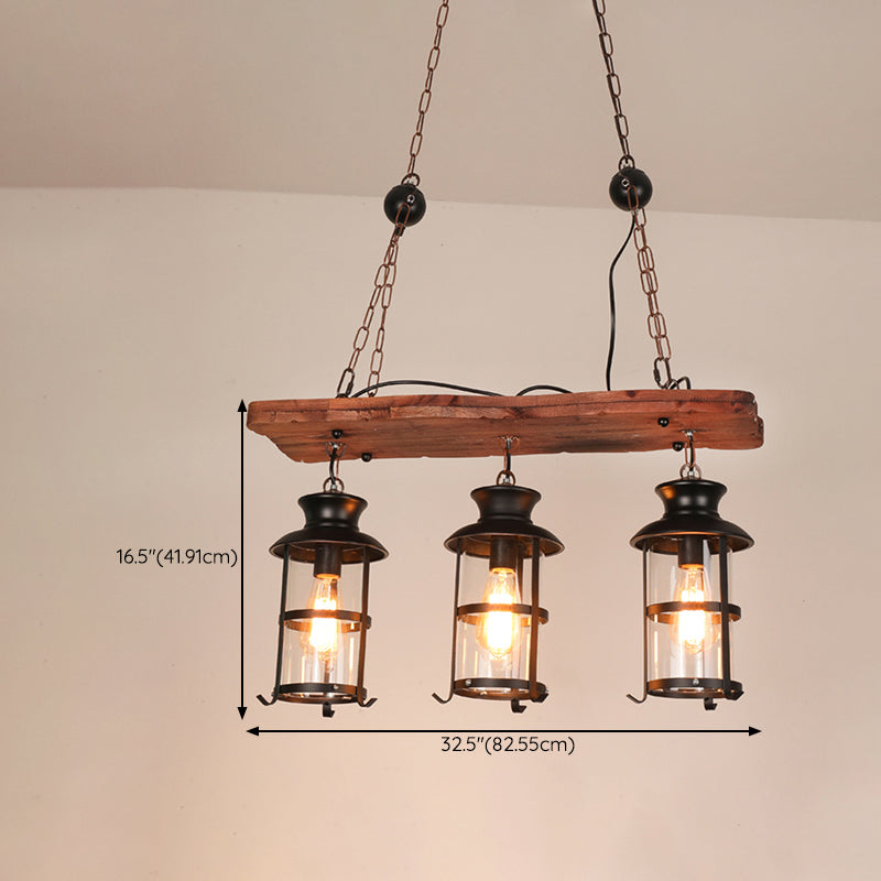 Industrial 3 - Light Ceiling Pendant Light Wood and Iron Kitchen Island Fixture in Black