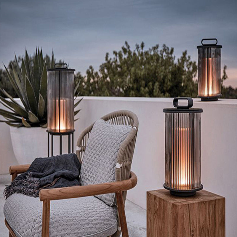 Modern Outdoor Lamp Minimalist Solar Lamp with Glass Shade for Backyard