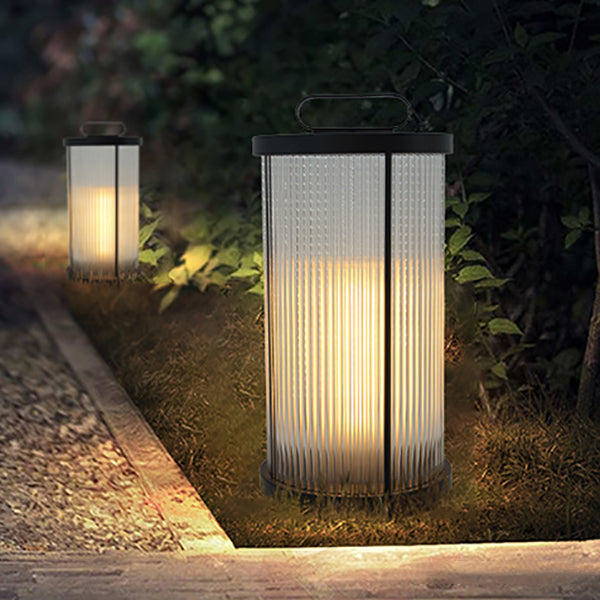 Modern Outdoor Lamp Minimalist Solar Lamp with Glass Shade for Backyard