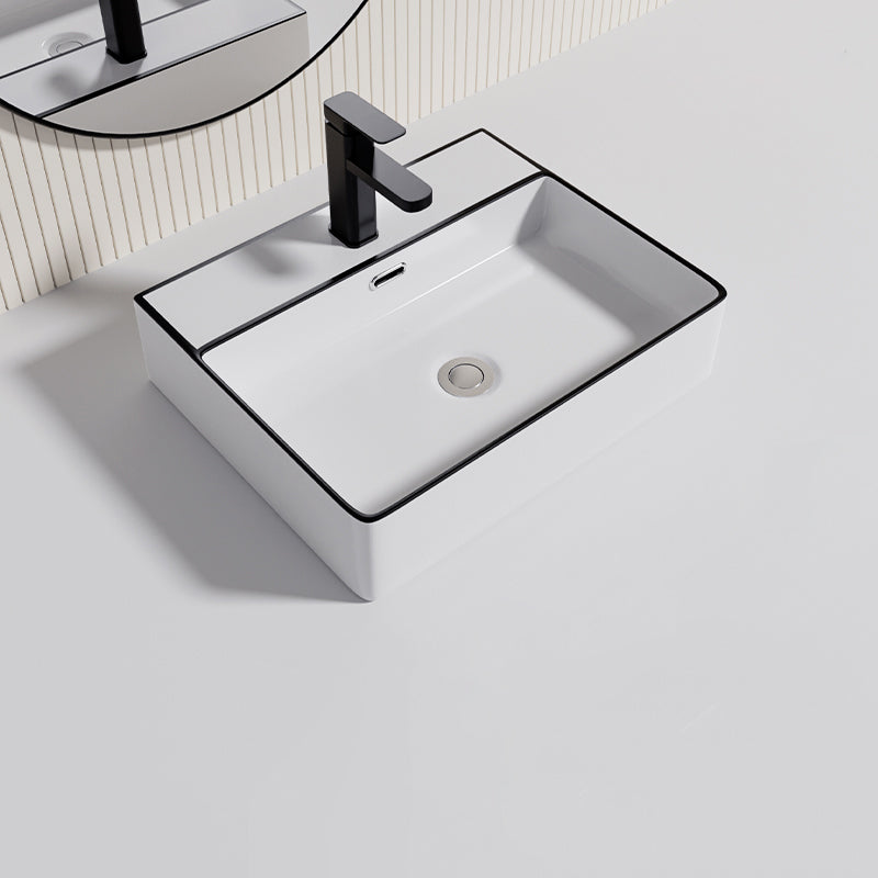 Contemporary Bathroom Sink Porcelain Oval-Shape Vessel Bathroom Sink with Pop-Up Drain