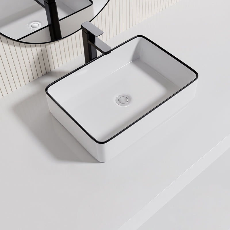 Contemporary Bathroom Sink Porcelain Oval-Shape Vessel Bathroom Sink with Pop-Up Drain