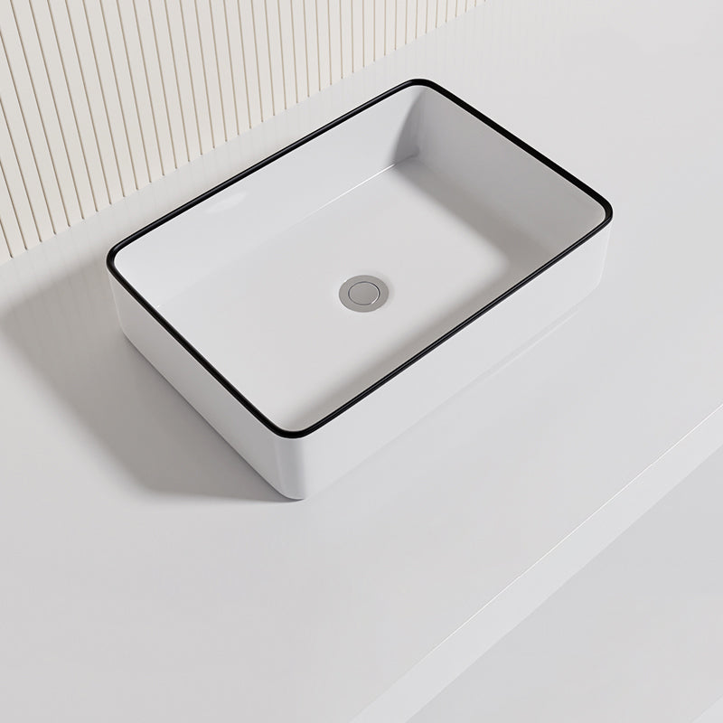 Contemporary Bathroom Sink Porcelain Oval-Shape Vessel Bathroom Sink with Pop-Up Drain