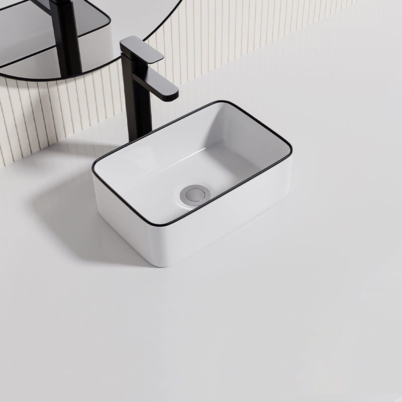 Contemporary Bathroom Sink Porcelain Oval-Shape Vessel Bathroom Sink with Pop-Up Drain