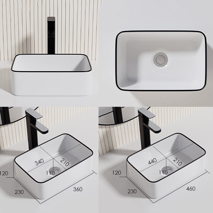 Contemporary Bathroom Sink Porcelain Oval-Shape Vessel Bathroom Sink with Pop-Up Drain
