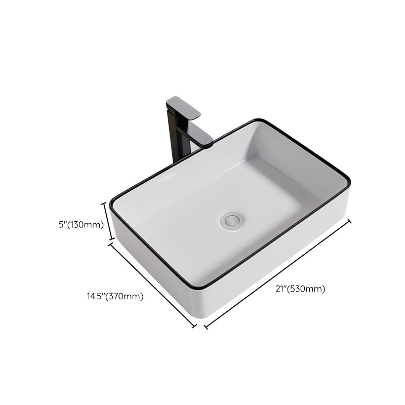 Contemporary Bathroom Sink Porcelain Oval-Shape Vessel Bathroom Sink with Pop-Up Drain
