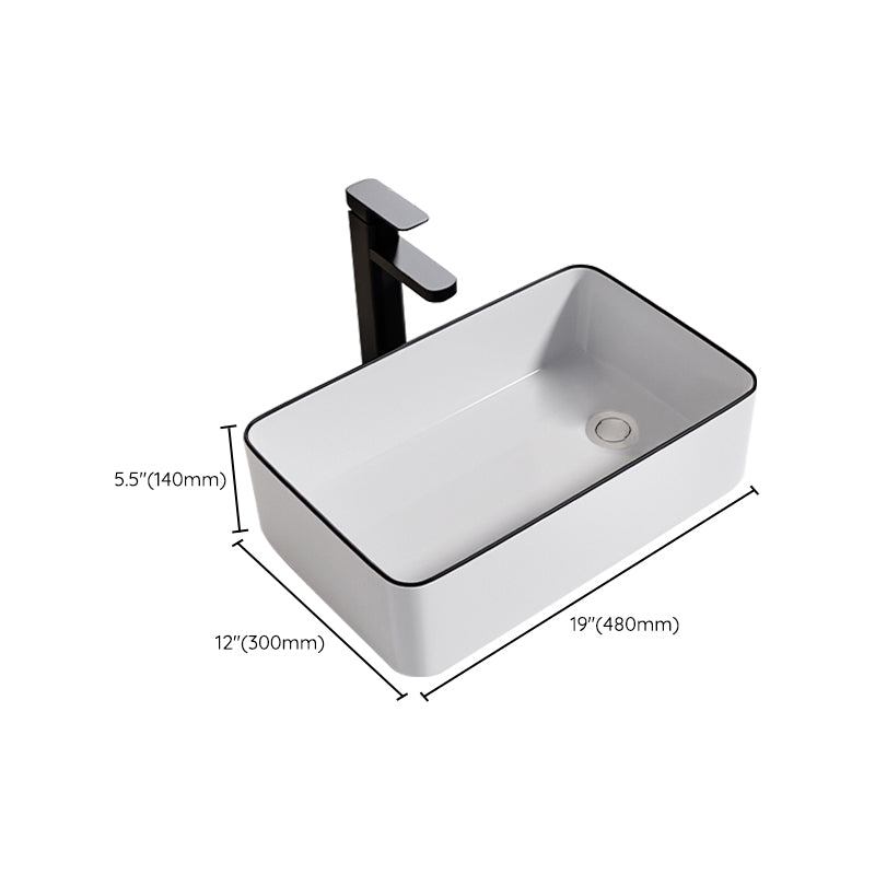 Contemporary Bathroom Sink Porcelain Oval-Shape Vessel Bathroom Sink with Pop-Up Drain