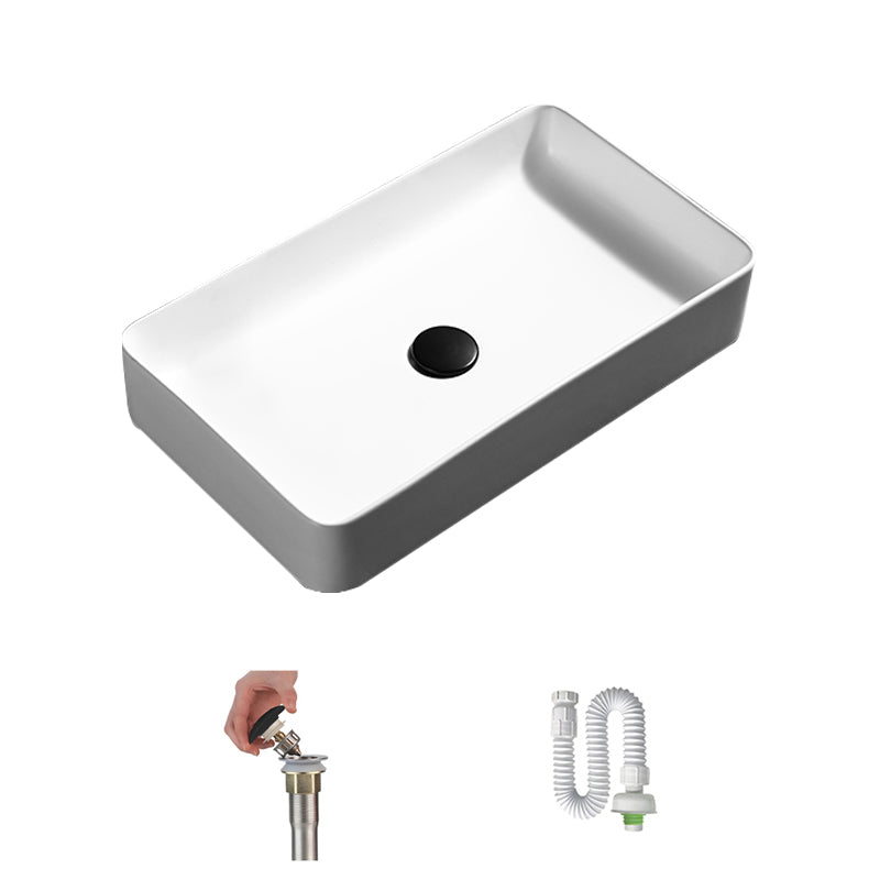 Contemporary Bathroom Sink Porcelain Pop-Up Drain Rectangular Vessel Lavatory Sink