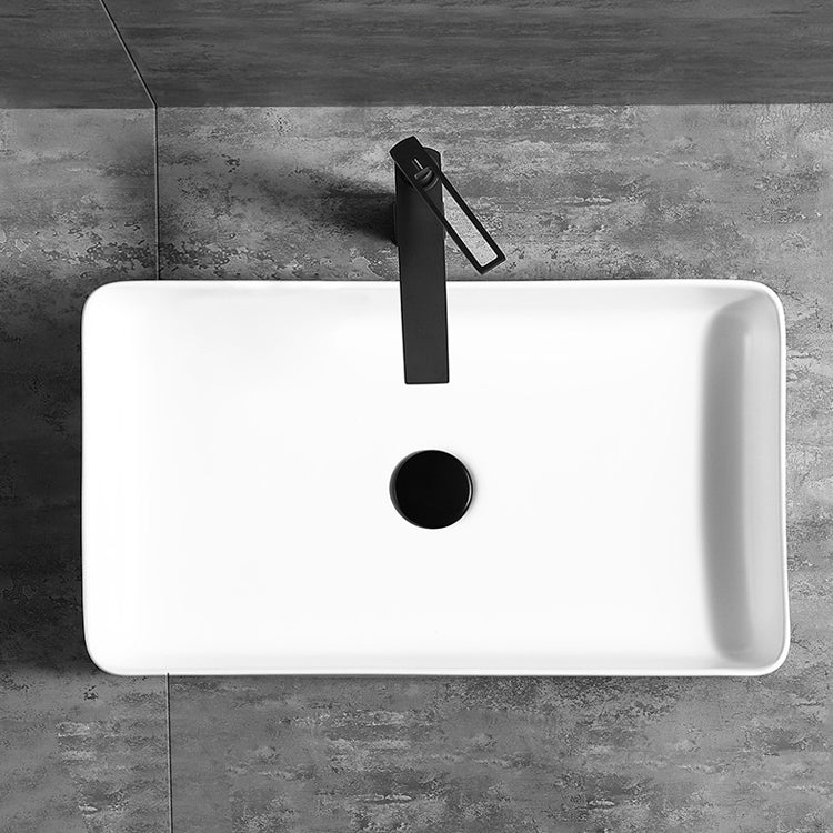 Contemporary Bathroom Sink Porcelain Pop-Up Drain Rectangular Vessel Lavatory Sink